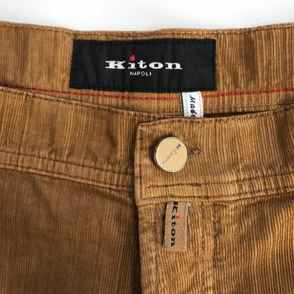 Kiton Slim Fit Corduroy Trouser Pants Mens 38 Brown Tan Straight Leg Button Fly - Picture 6 of 14